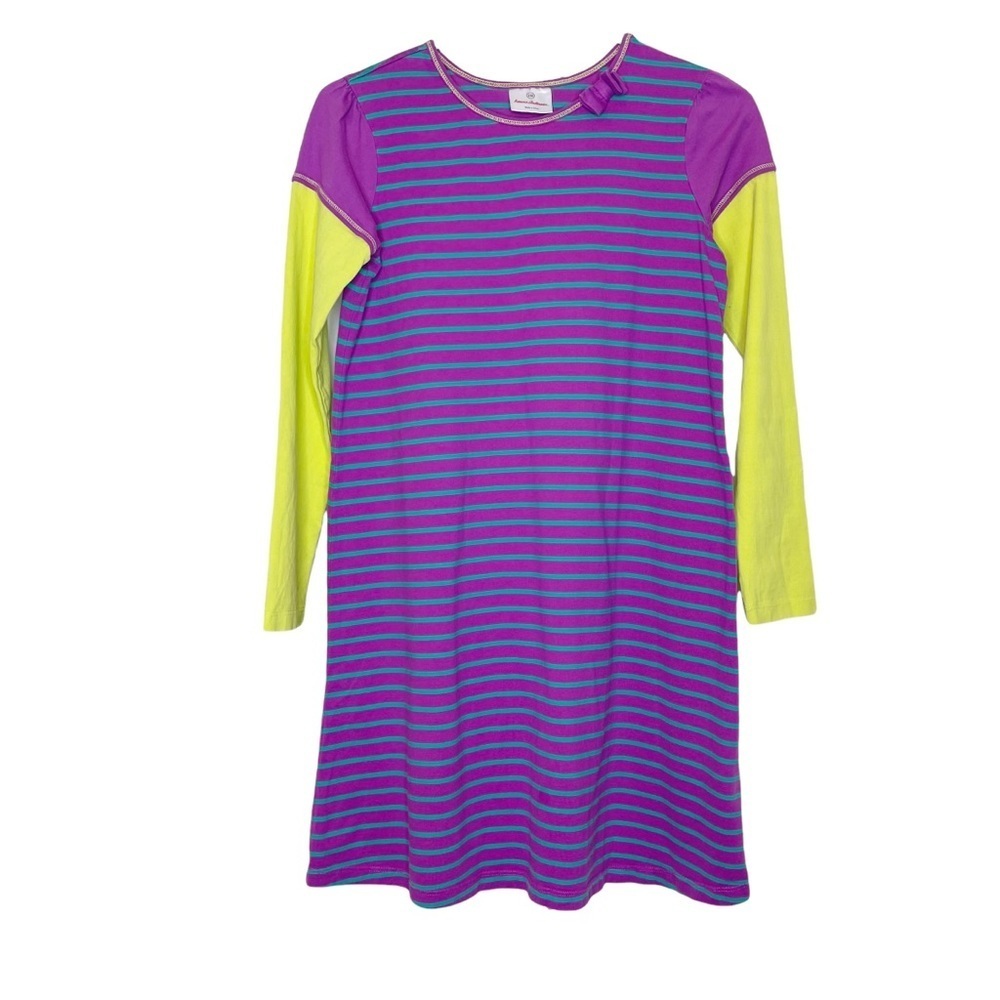 Hanna Andersson Purple Teal Blue Colorful Stripe Green Long‎ Sleeve Play Dress
